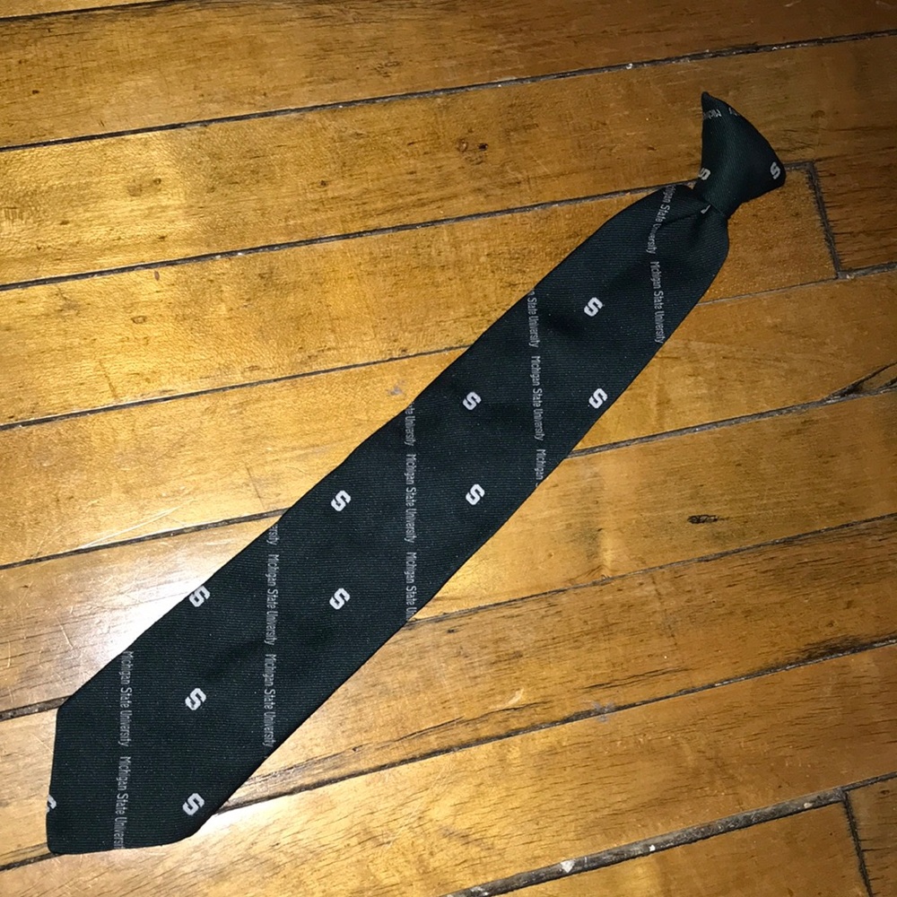 Michigan State Spartans Kids Clip-On Tie Black Subtle Logo Pattern MMG USA Made